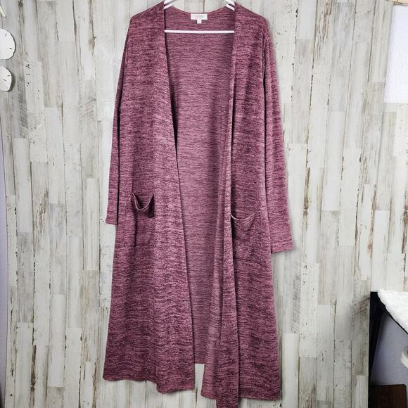 LuLaRoe Longline Sarah Duster Cardigan Sweater Burgundy Size Large - Picture 1 of 8